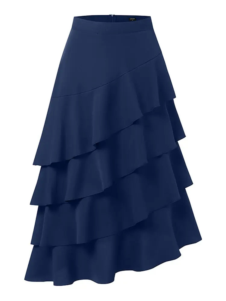 VONDA Women Ruffled Hem Skirt 2024 Street High Waist Fashion Multi Layered Party Long Maxi Skirts Elegant Swing Bottoms
