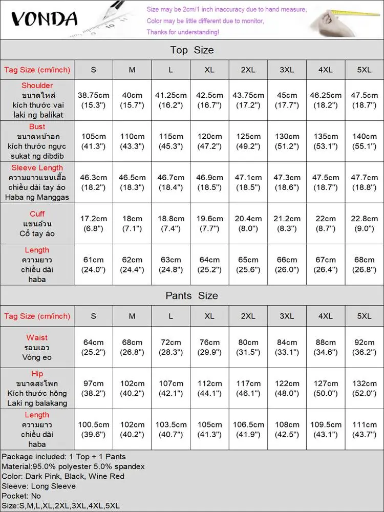VONDA American Style Pant Sets 2024 Autumn Women Long Lantern Sleeve Tops Loose Trousers Causal Simple Solid Matching Suits