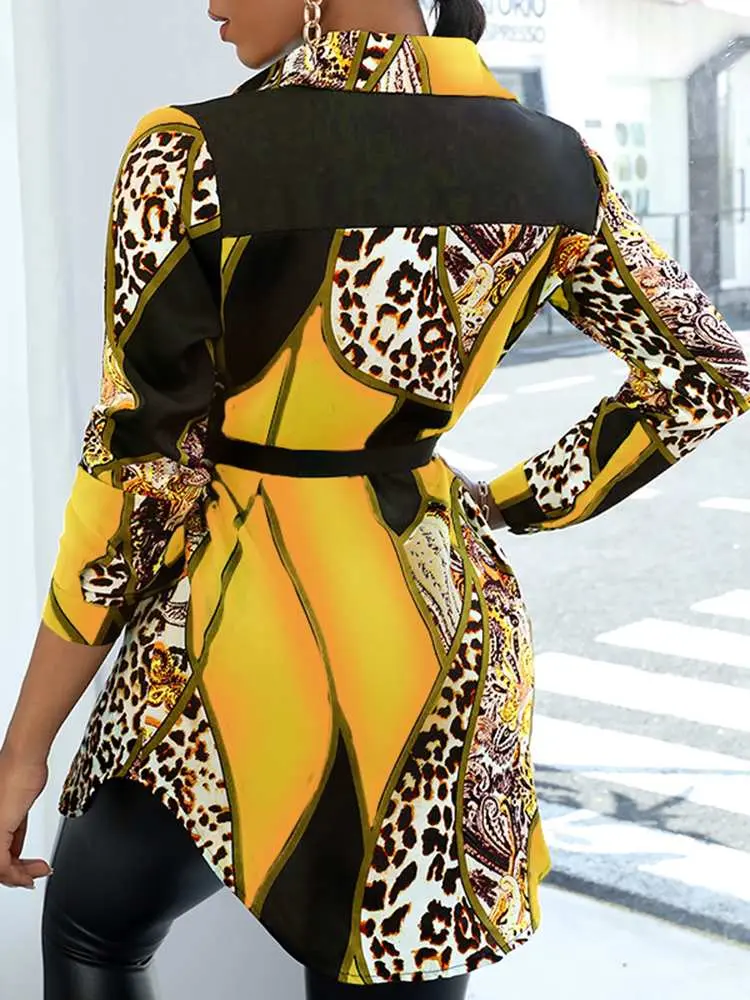 Printed Shirts VONDA 2023 Women Long Sleeve Party Blouses Summer Vintage Printed Long Tunic Tops Lapel Casual Blusas Femininas