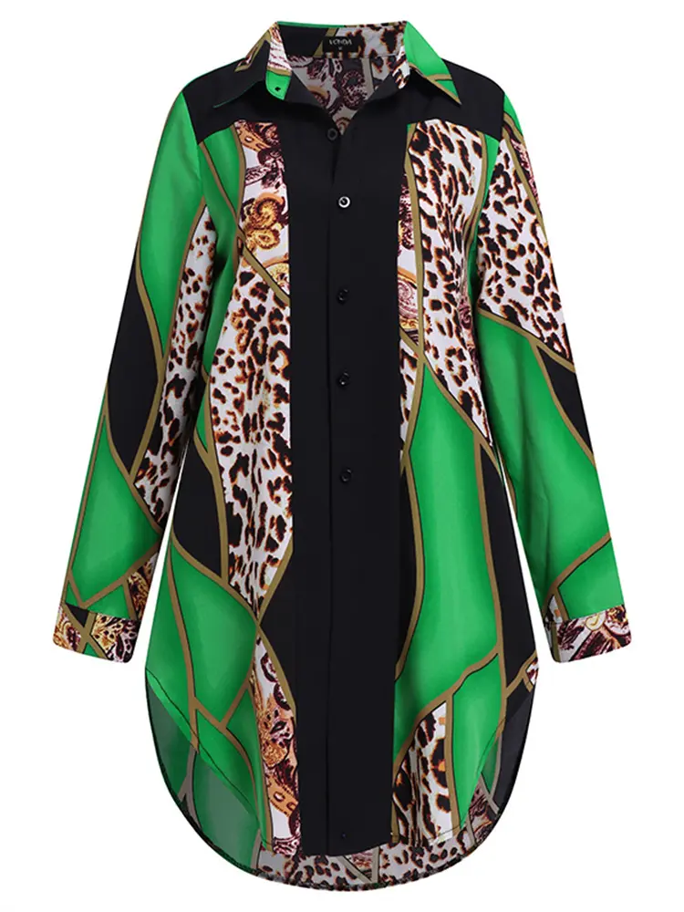 Printed Shirts VONDA 2023 Women Long Sleeve Party Blouses Summer Vintage Printed Long Tunic Tops Lapel Casual Blusas Femininas