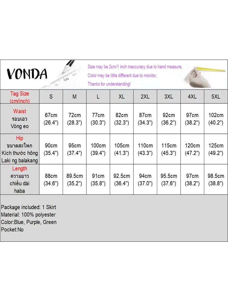 VONDA Elegant Pleated Women's Long Skirts  Office Lady Party Jupes High Waist Color Patchwork Bottoms 2025 Elastic Waist Faldas