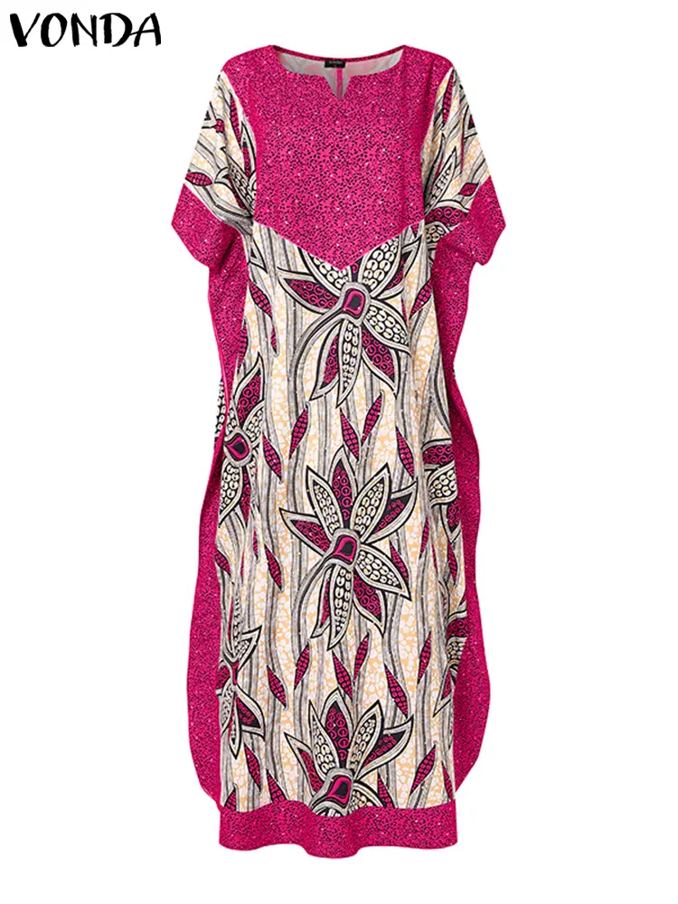 Bohemian Printing Dresses 2025 Woman Summer Sundress Vintage Party Vestidos Sexy V Neck Bat-wing Sleeve Robe Femme Oversized