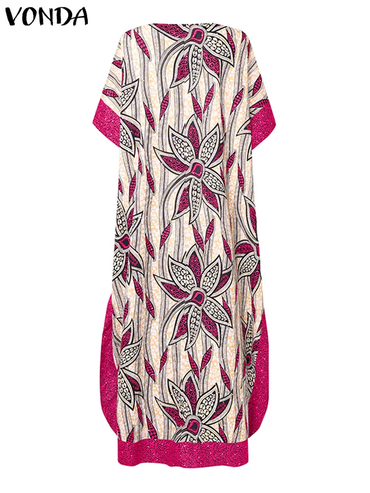 Bohemian Printing Dresses 2025 Woman Summer Sundress Vintage Party Vestidos Sexy V Neck Bat-wing Sleeve Robe Femme Oversized