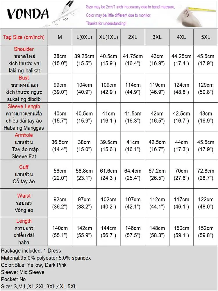VONDA Women Maxi Dress 2024 Fashion Vintage Printed 3/4 Flare Sleeve Sundress Elegant Party Long Dress Casual Vestido Loose Robe
