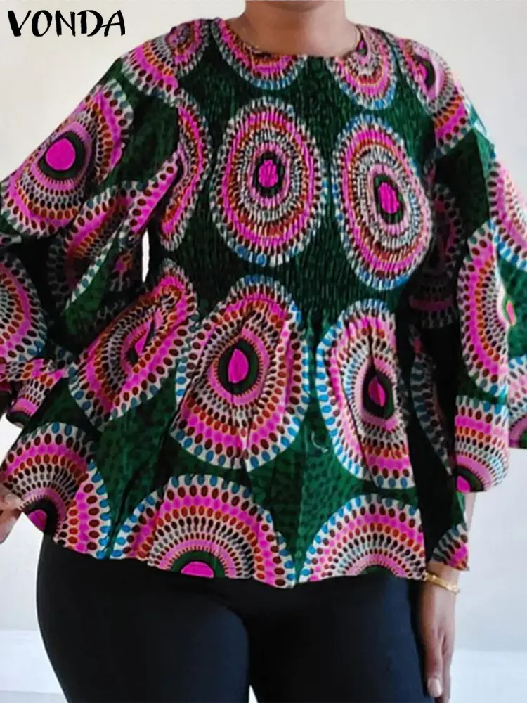 VONDA Printing Blouses 2024 Women Fashion Tops Casual Flare Long Sleeve Loose O-Neck Holiday Bohemian Blusas Oversized