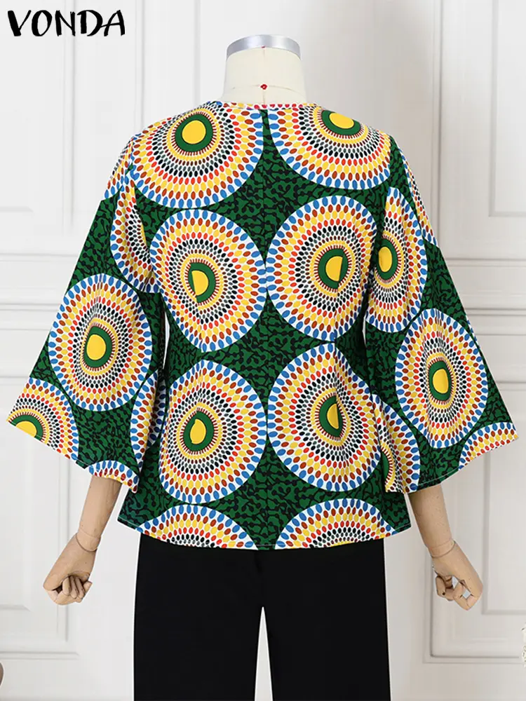 VONDA Printing Blouses 2024 Women Fashion Tops Casual Flare Long Sleeve Loose O-Neck Holiday Bohemian Blusas Oversized