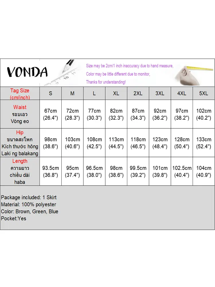 VONDA Women Skirts 2025 Casual Waistband Button Design Slit Long Overskirts Elegant Solid Color Office Lady Bottoms Oversized