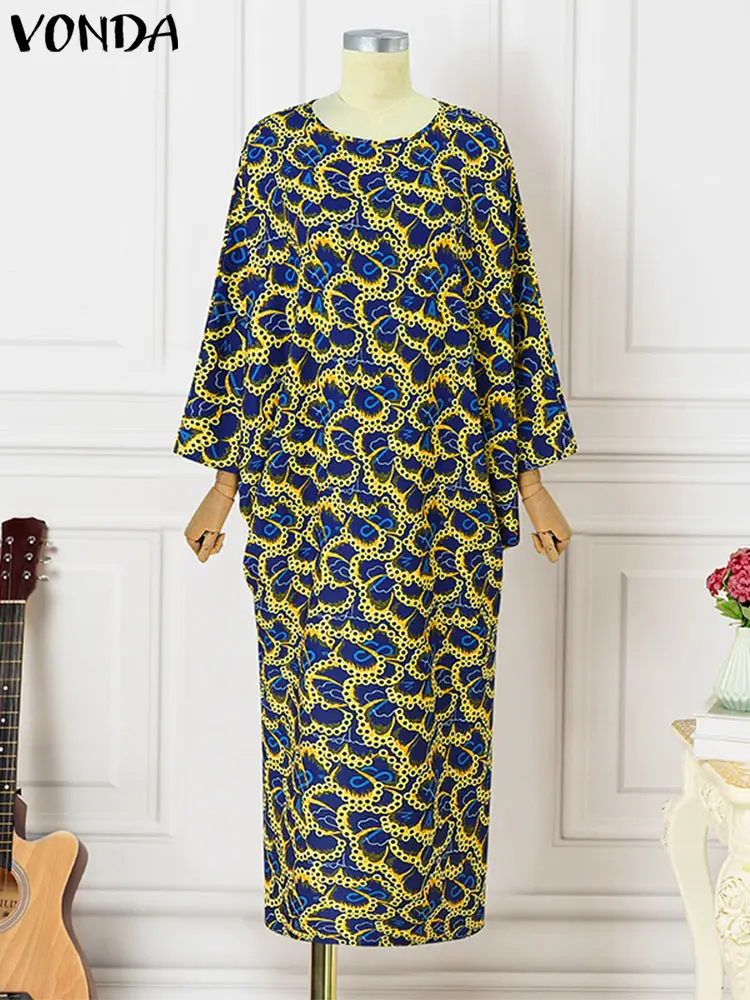 Plus Size 5XL VONDA Elegant Party Maxi Long Dress 2024 Women Bohemian Printed Sundress Vintage Flare Sleeve Vestidos Casual Robe