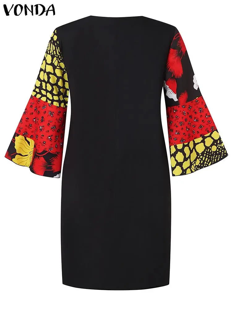VONDA Women Bohemian Dress 2024 Vintage Printed Short Dress Fashion Flare Sleeve Party Sundress Casual Loose Vestido Robe Femme