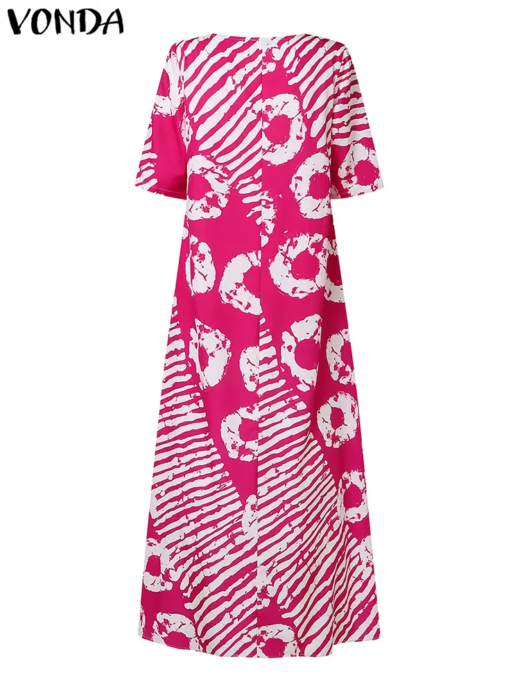 Plus Size VONDA Women Summer Party Maxi Dress Bohemian Printed Long Sundress Beach Vestidos 2025 Half Sleeve Casual Loose Robe