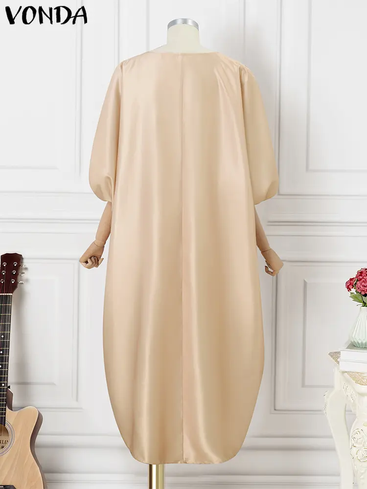 Bohemian Satin Silk Maxi Long Dress 2025 Women Summer Sundress Elegant Half Sleeve V Neck Vestidos Oversized Casual Loose Robe