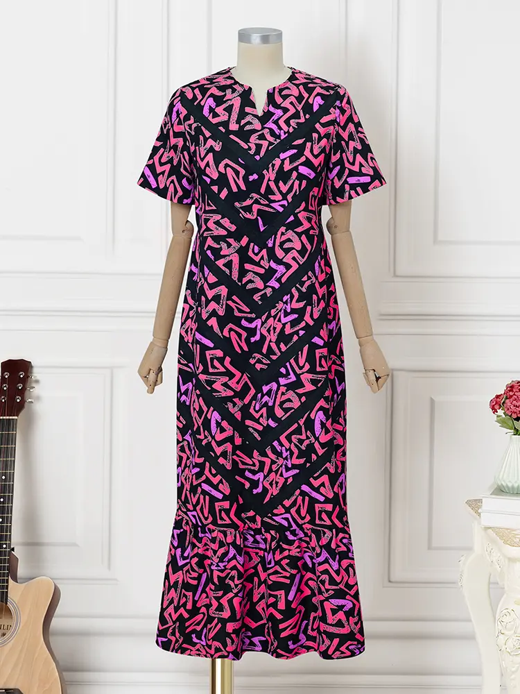 VONDA Women Bohemian Maxi Dress 2025 Vintage Printed Short Sleeve Summer Party Vestidos Casual A-line Robe V-Neck Vestidos