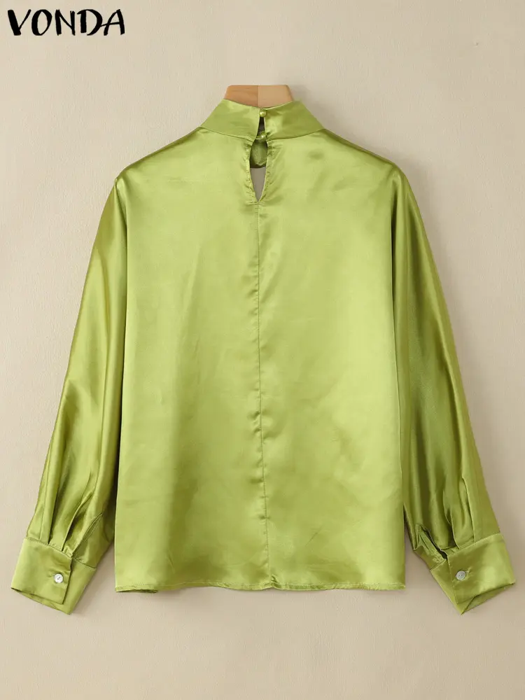 VONDA Elegant Women Satin Silk Blouse Fashion V Neck Tops 2025 Summer Solid Color Work OL Tunic Casual 3/4 Sleeve Blusas S-3XL