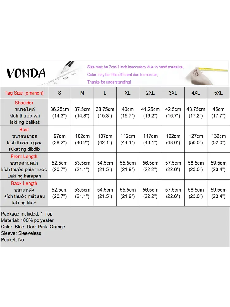 VONDA Bohemian Top Summer Women Tees 2025 Sleeveless Tank Tops Printed Shirts Round Neck Tunic Casual Loose Korean Tanks