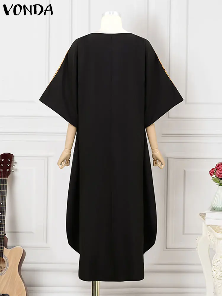 VONDA Plus Size 5XL Summer Bohemian Women Maxi Dress Printed Long Sundress Causal Loose Bat-wing Sleeve Round Neck Vestidos Robe