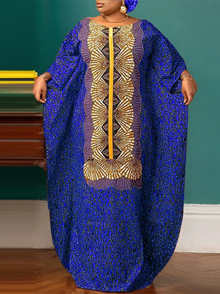 VONDA Plus Size 5XL Summer Bohemian Women Maxi Dress Printed Long Sundress Causal Loose Bat-wing Sleeve Round Neck Vestidos Robe