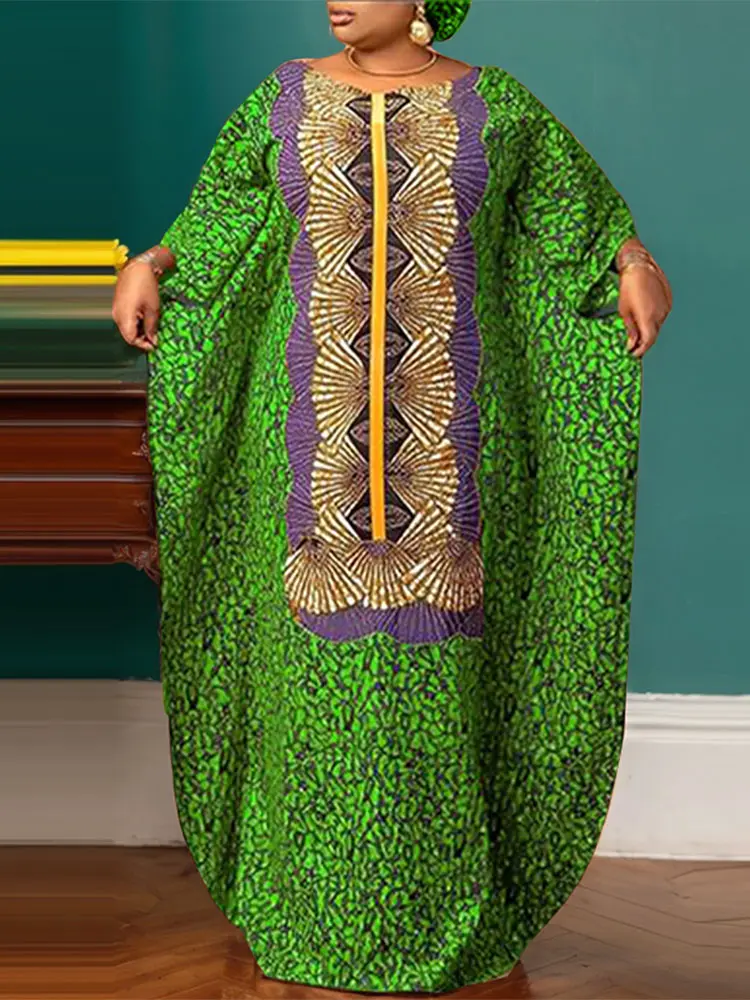 VONDA Plus Size 5XL Summer Bohemian Women Maxi Dress Printed Long Sundress Causal Loose Bat-wing Sleeve Round Neck Vestidos Robe