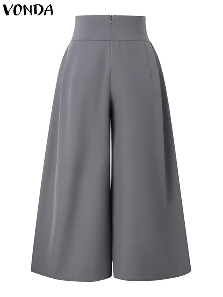 Plus Size 5XL VONDA Casual Suit Pants 2025 Elegant Solid Color Zipper High Waist Pleated Wide Leg Pants Baggy Loose Long Bottoms