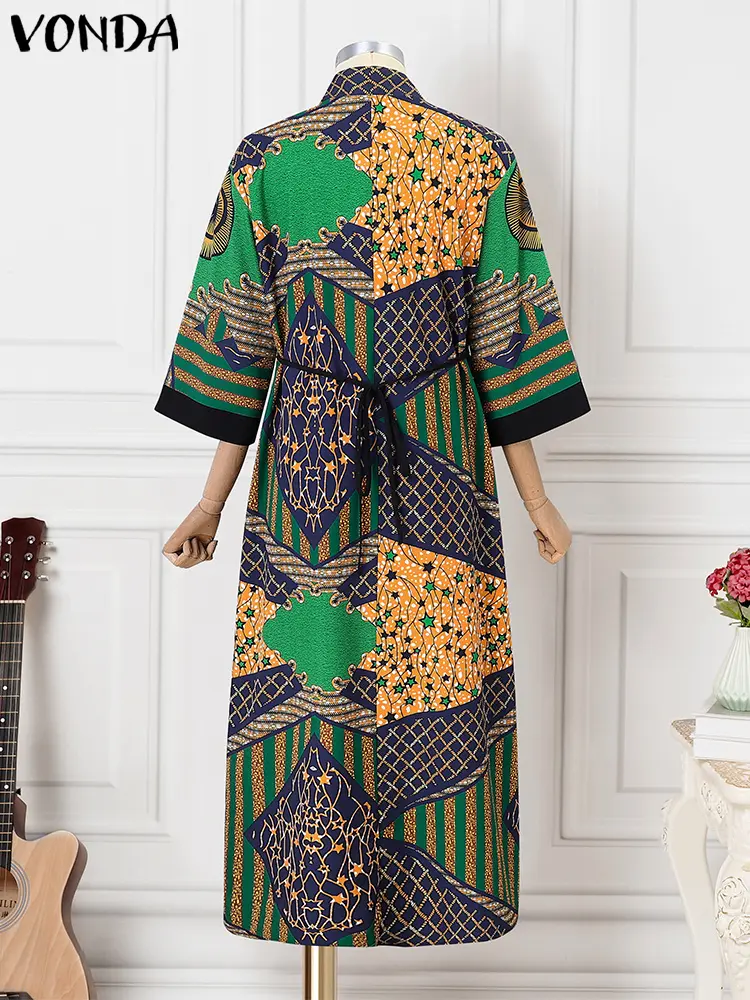 Plus Size VONDA Women Cardigans 2024 Bohemian Long Cover-ups Blouse Printed Long Sleeve Cardigans Casual Loose Elegant Shirts