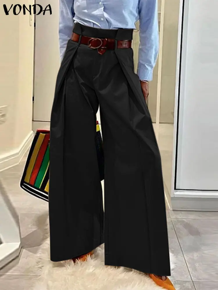 VONDA Plus Size 5XL Elegant Women Wide Leg Pants High Waist Casual Solid Long Trousers 2025 Loose OL Office Pantalons Streetwear