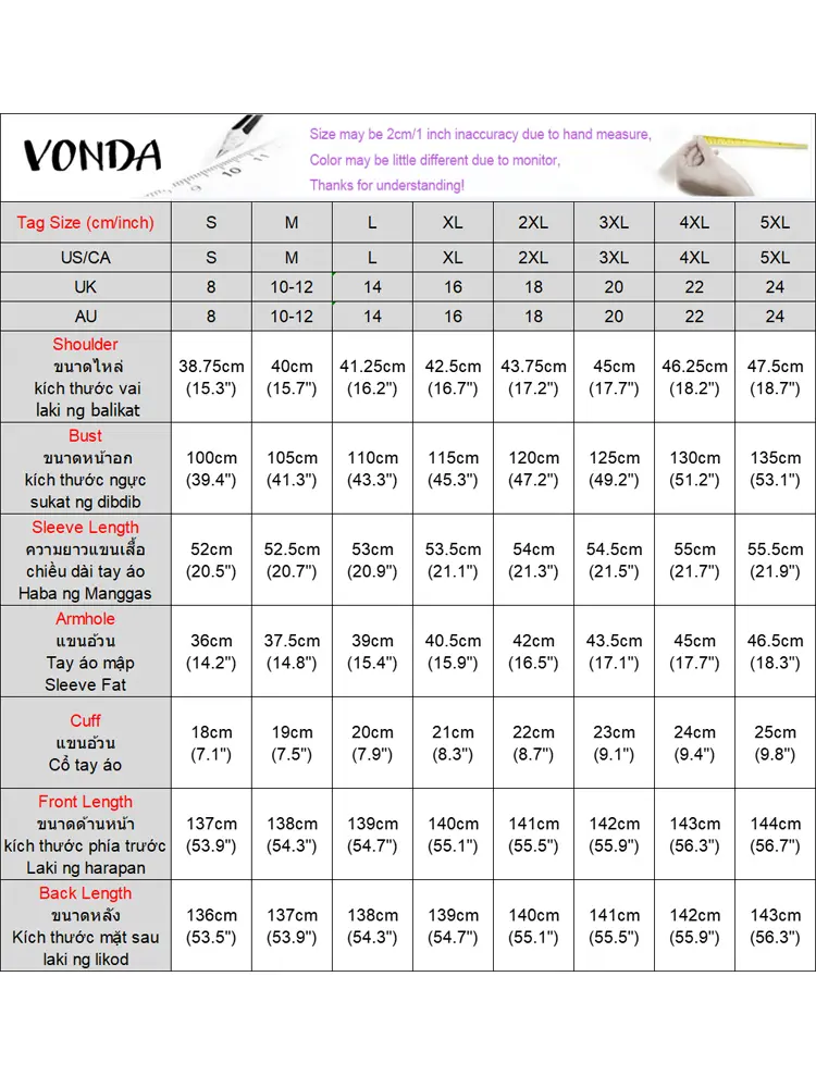 Plus Size VONDA Women Cover-ups 2024 Bohemian Printed Long Sleeve Cardigans Long Shirt Large Pockets Casual Loose Beach Top