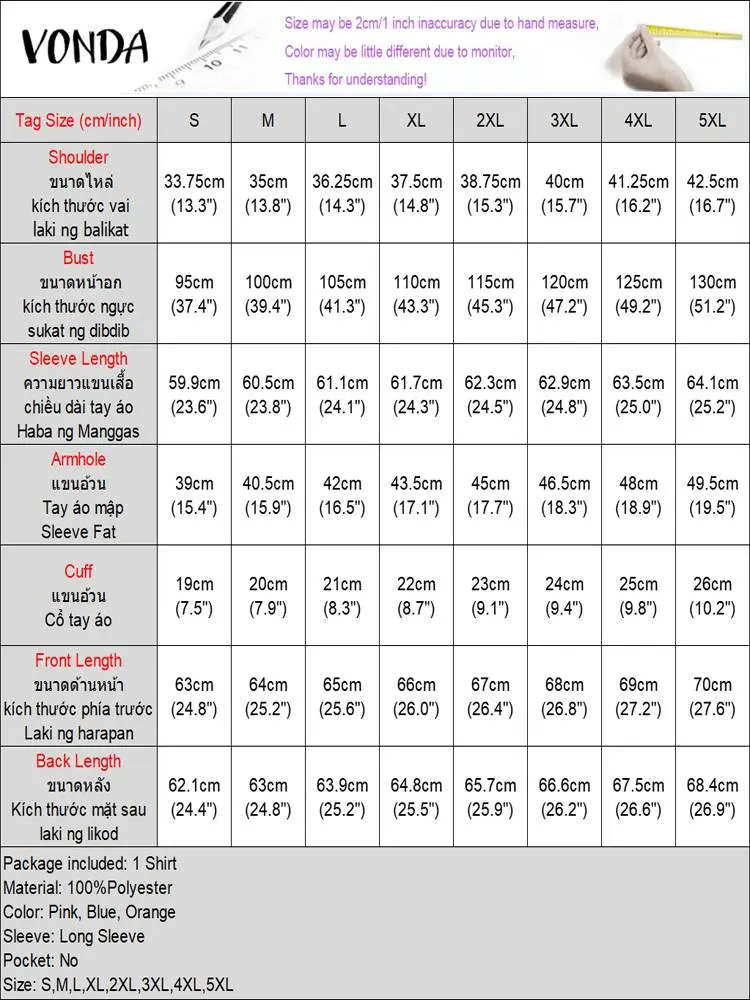 VONDA Plus Size Women Printed Shirts 2024 Women Elegant OL Blouses Casual Loose Tops Tunic Sexy Lapel Neck Party Shirts Blusas