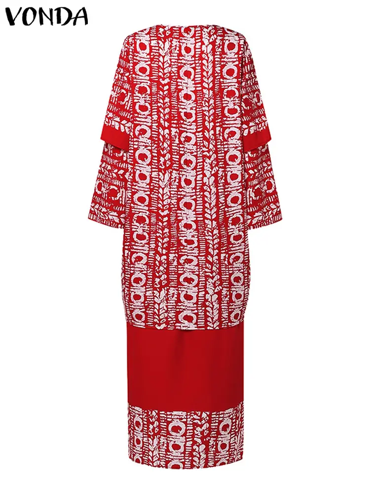 Plus Size 5XL VONDA Women Sets 2024 Bohemian Printed Outfits Elegant Long Sleeve Top+Half Skirt Two-Piece Sets Casual Loose Suit