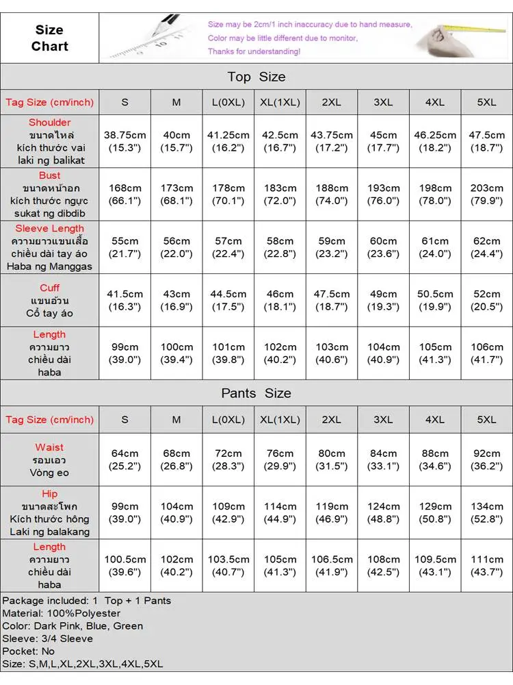 VONDA Plus Size Elegant Women Pants Sets 2024 Vintage 3/4 Sleeve Elastic Waist Tops+Trousers Casual Pleated Wide Leg Pants Suits