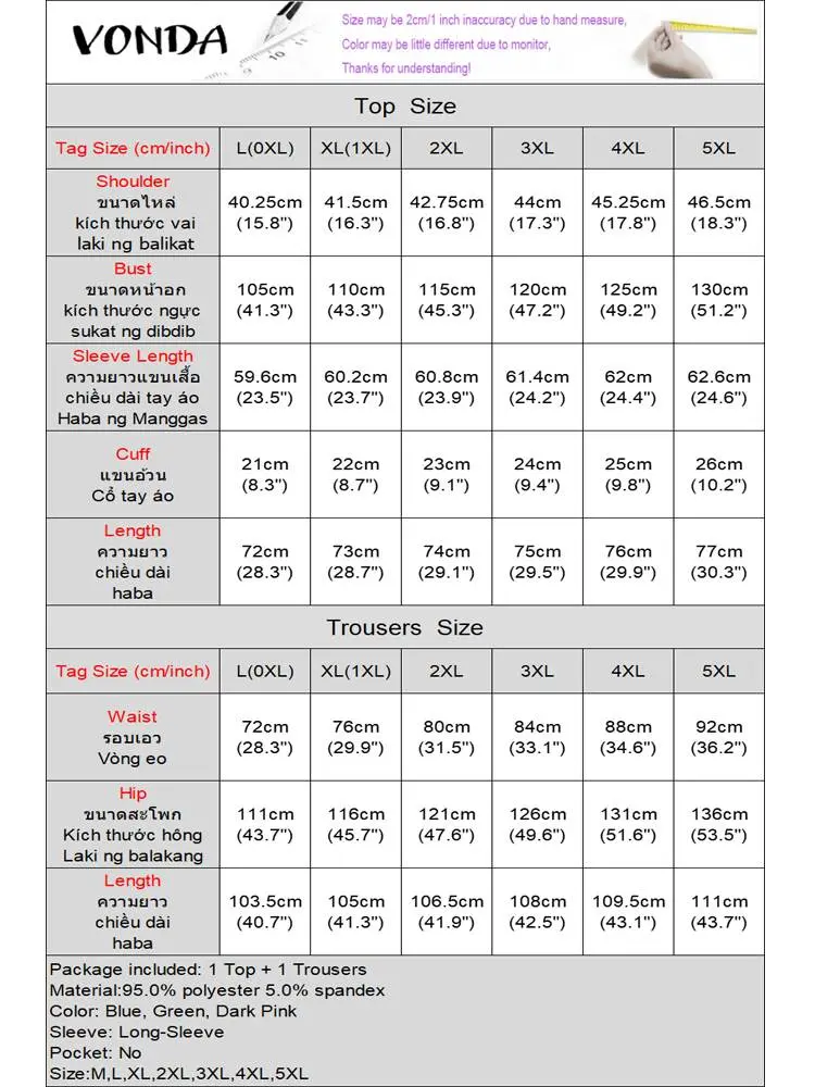 VONDA Women Plus Size Long Sleeve Suits 2024 Fashion V Neck Matching Sets Polka Dot Striped Shirts And Elastic Waist Pant Sets