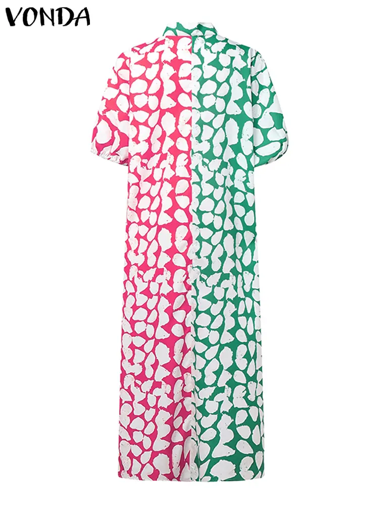 VONDA Plus Size 2025 Summer Bohemian Long Maxi Dress Women Short Sleeve Sundress V-Neck Casual Print Loose Party Vestidos Robe