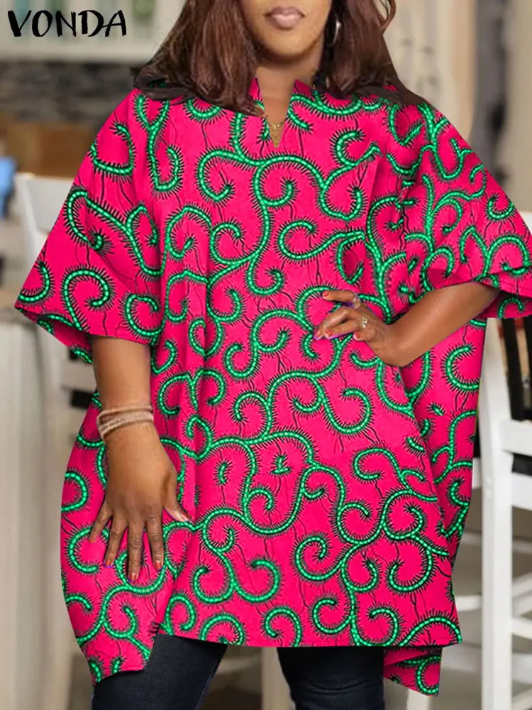Plus Size 5XL VONDA Women Blouse 2025 Elegant Half Sleeve Printed Shirts Bohemian V Neck Tops Fashion Casual Loose Blusas