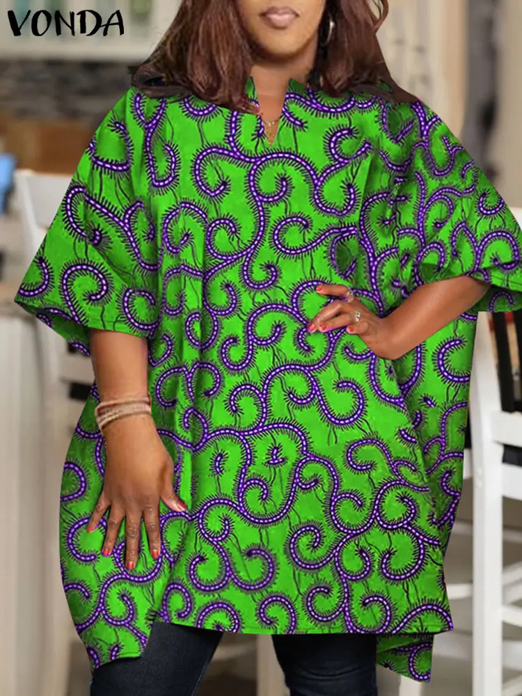 Plus Size 5XL VONDA Women Blouse 2025 Elegant Half Sleeve Printed Shirts Bohemian V Neck Tops Fashion Casual Loose Blusas