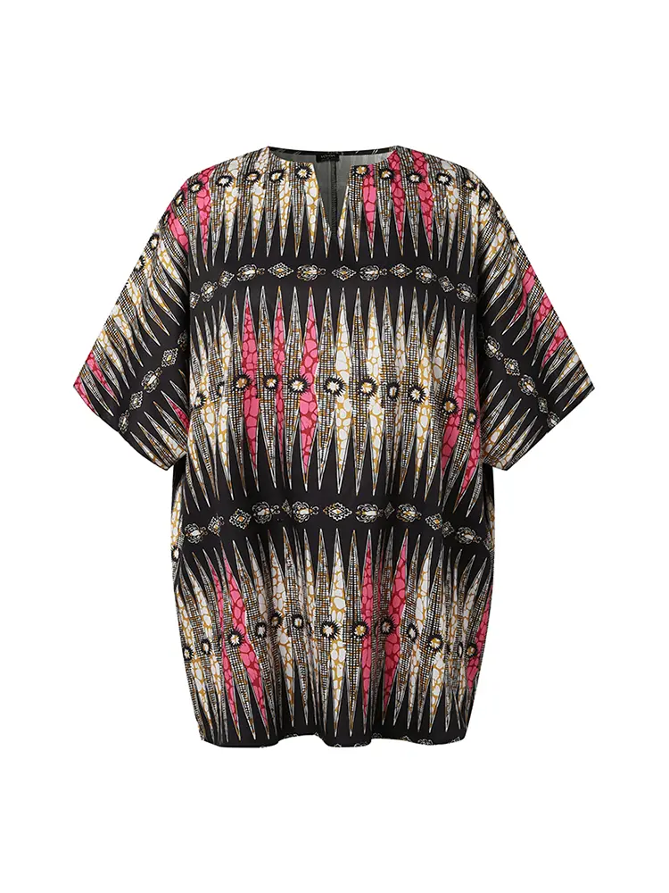 Plus Size Women Blouses VONDA Elegant Printed Tops 2025 Casual Half Sleeve Tunic Loose Shirts V-Neck Bohemian Blusa Oversize 5XL