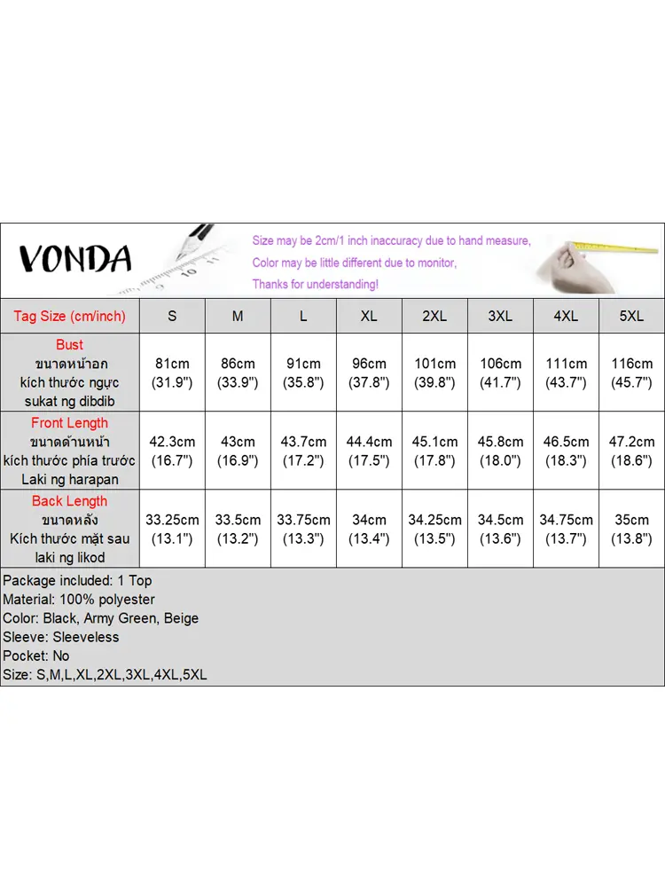 VONDA Women Sleeveless Tops 2024 Summer Solid Color Ruffled Sweety Tops Casual Holiday Fashion Bohemian Tanks Oversized Blusas