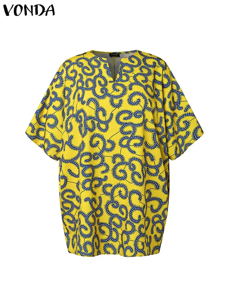 Plus Size 5XL VONDA Women Blouse 2025 Elegant Half Sleeve Printed Shirts Bohemian V Neck Tops Fashion Casual Loose Blusas