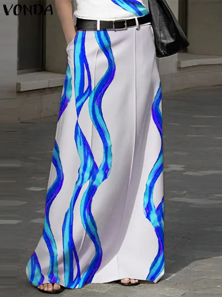 VONDA Plus Size Women Long Skirts Pattern Printed High Wasit A Line Party Skirts Bohemian 2024 Oversized Casual Loose Bottoms