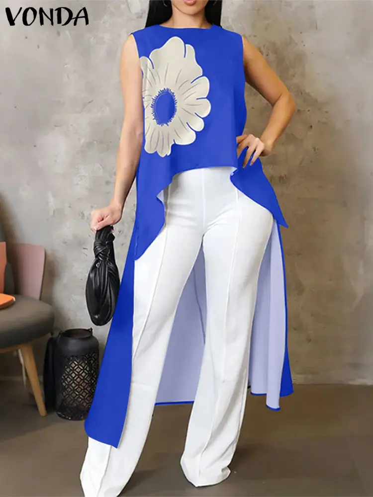 Summer Asymmetrical Long Tops Women Tank Tops 2025 VONDA Fashion Floral Print Camis Casual Tees Loose Bohemian Sleeveless Shirts