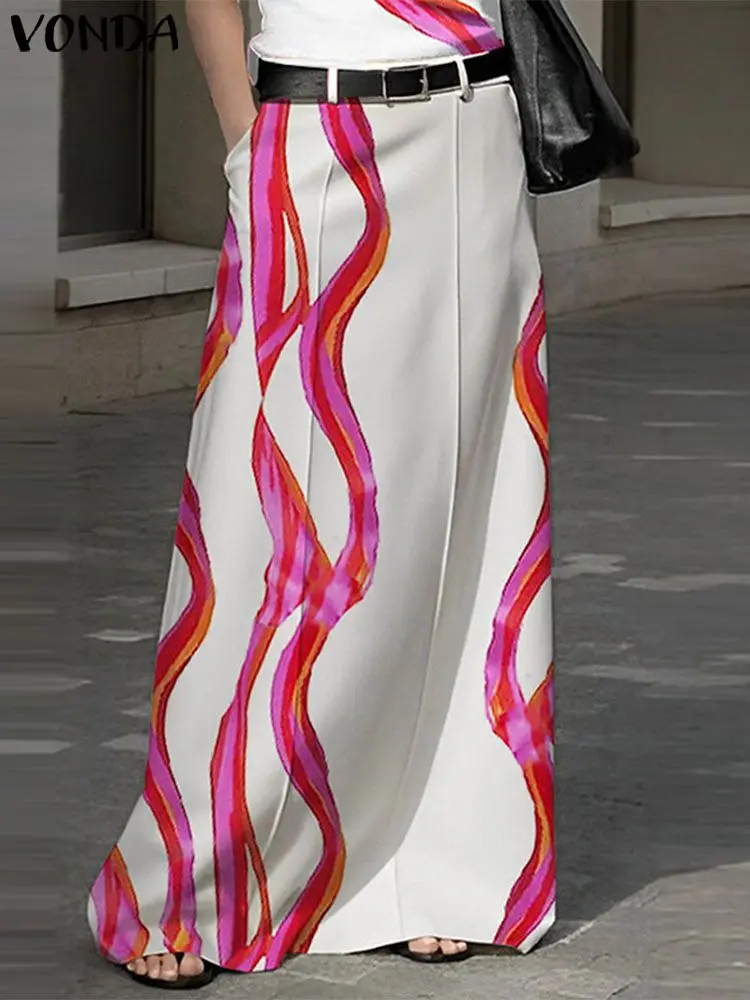 VONDA Plus Size Women Long Skirts Pattern Printed High Wasit A Line Party Skirts Bohemian 2024 Oversized Casual Loose Bottoms