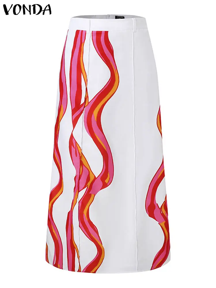 VONDA Plus Size Women Long Skirts Pattern Printed High Wasit A Line Party Skirts Bohemian 2024 Oversized Casual Loose Bottoms