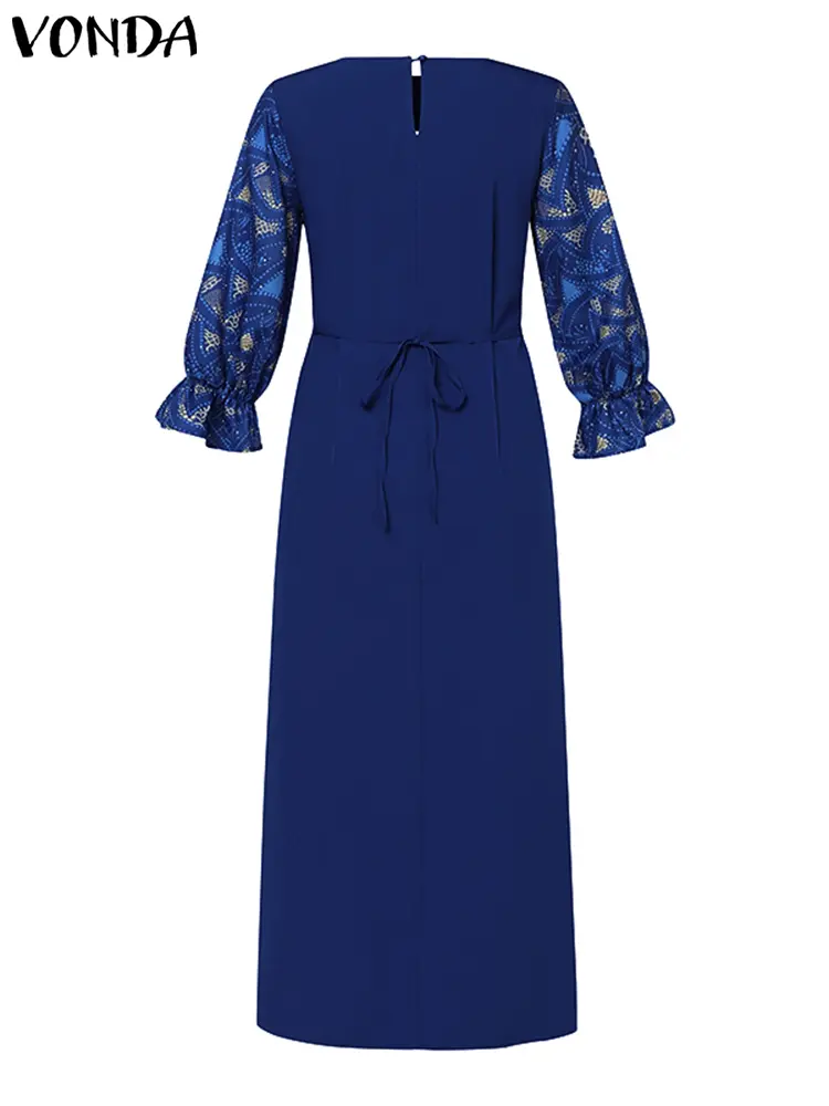 Plus Size 5XL VONDA 2024 Women Dress Autumn New Crew Neck Puff Sleeve Vintage Floral Printed Dress Party Maxi Long Robe Holiday