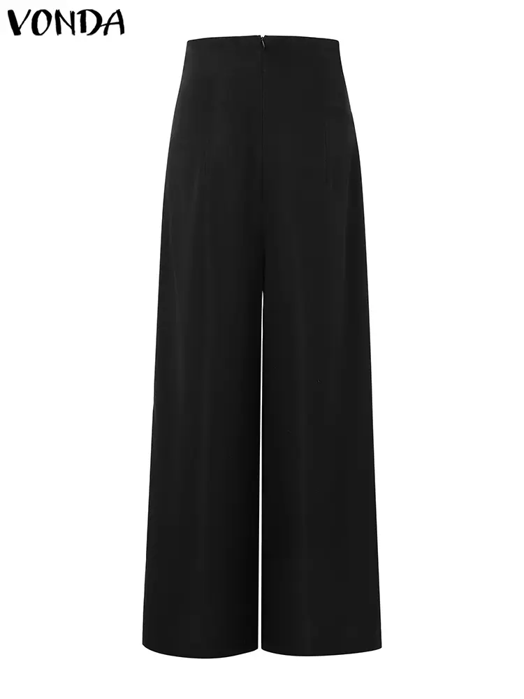 VONDA Women High Waist Wide Leg Pants Casual Solid Color Long Trousers Double Breasted Design Autumn 2024 Bottoms Oversized