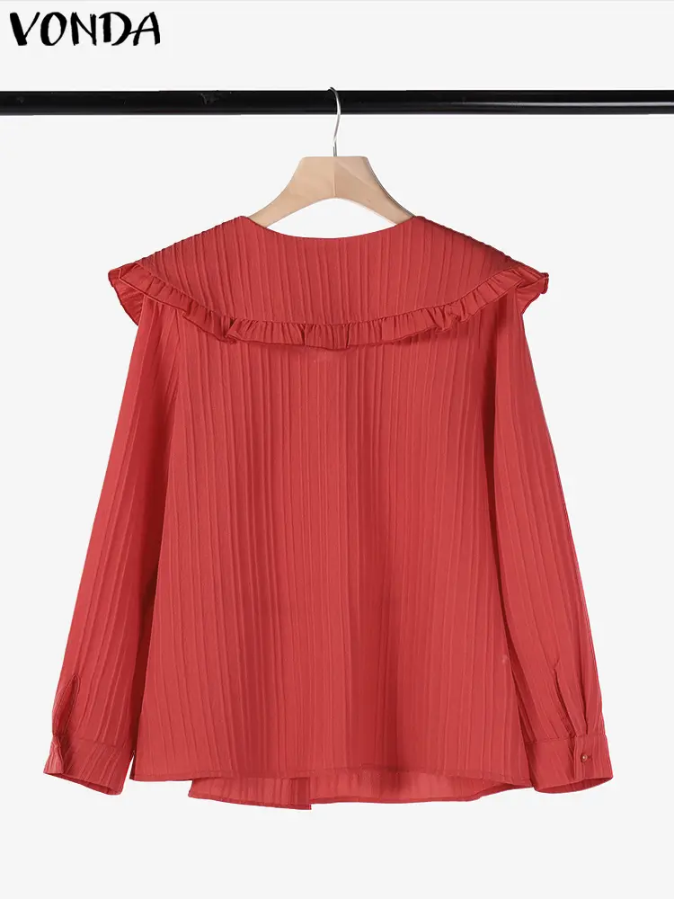 VONDA Bohemian Blouses Women Tops 2025 Spring Ruffled Shirts Loose Long Sleeve Blusas Casual O-Neck Lace Up Tunic Oversized