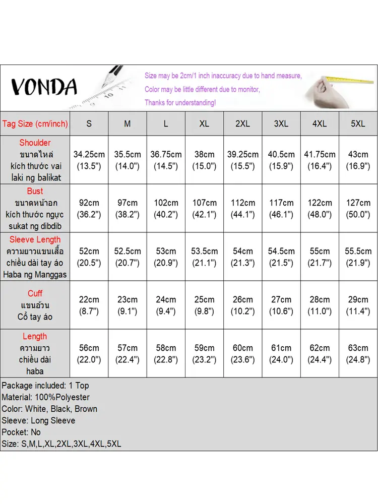 VONDA Patchwork Blouses Women Tops Casual Loose V-Neck Blusas 2025 Bohemian Party Tunics Long Sleeve Fake Two Piece Blusas