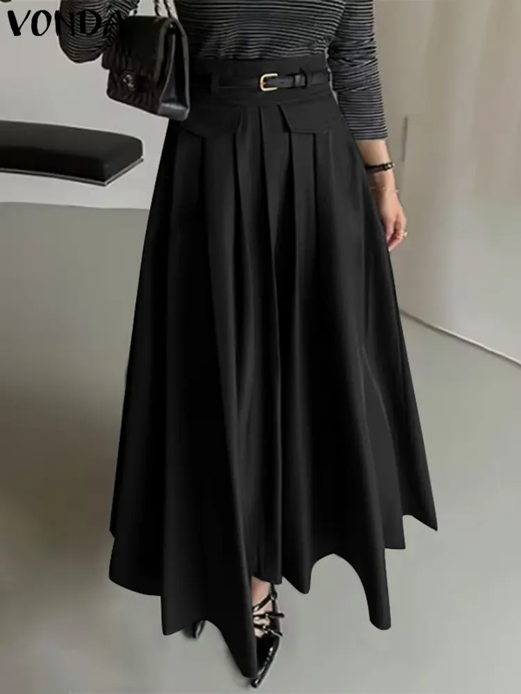 Casual Suit Pants 2025 Elegant Solid Color Zipper High Waist Pleated Wide Leg Pants VONDA Female Loose Long Bottoms Oversized
