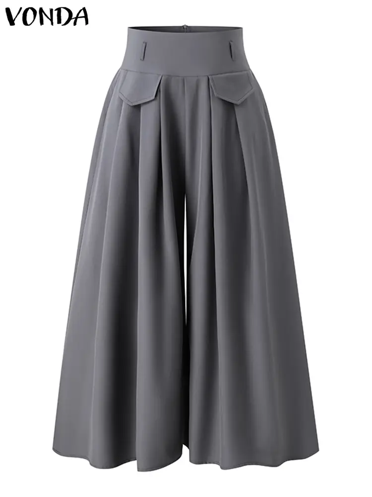 Casual Suit Pants 2025 Elegant Solid Color Zipper High Waist Pleated Wide Leg Pants VONDA Female Loose Long Bottoms Oversized