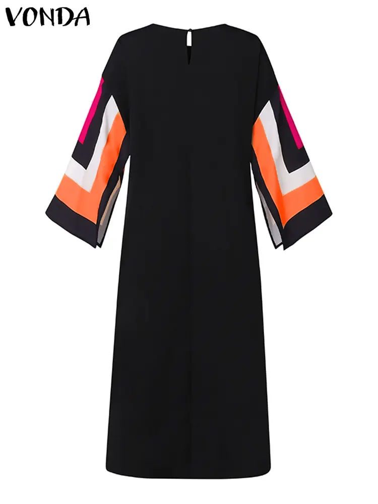 Plus Size 5XL VONDA Summer Dress Women Long Midi Dresses 2025 Casual Loose Printed Bohemian Party Robe Vestidos Oversized