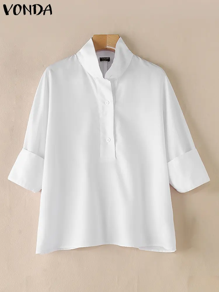 2024 VONDA Loose Blusas Women Causal Long Sleeve Tops Elegant Solid Button Up Front Blouse Spring Vintage Style Oversize Shirts