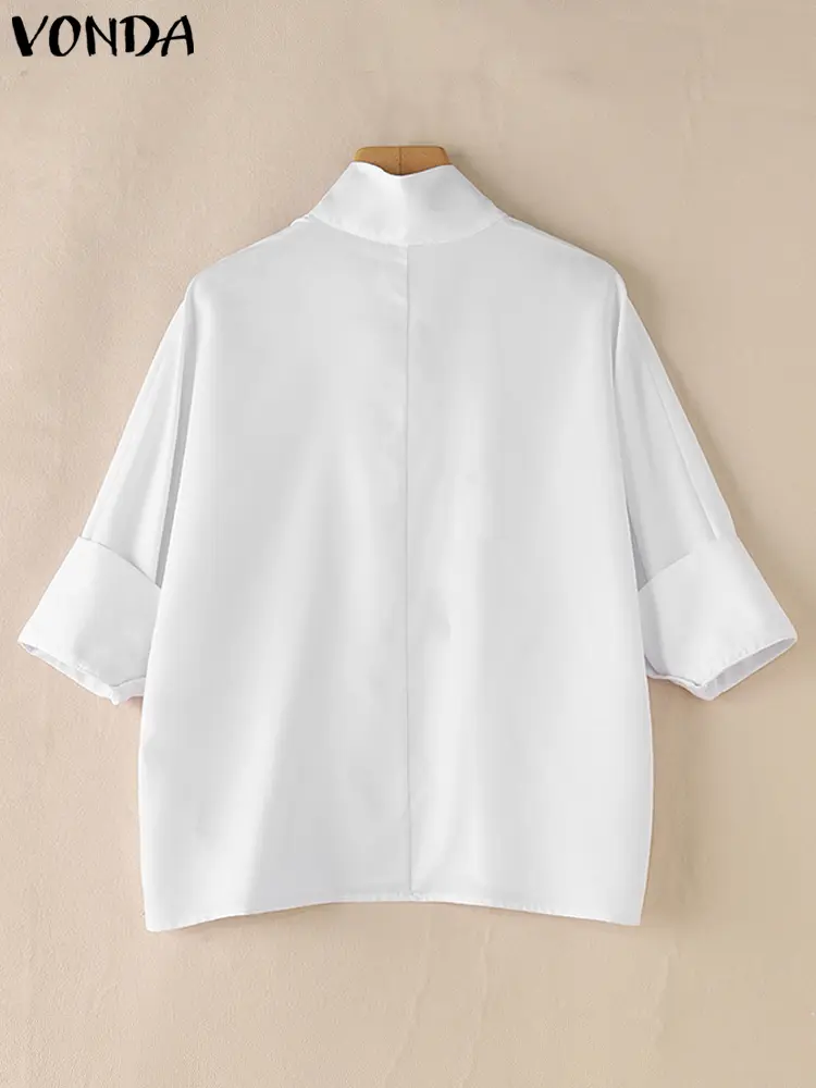 2024 VONDA Loose Blusas Women Causal Long Sleeve Tops Elegant Solid Button Up Front Blouse Spring Vintage Style Oversize Shirts