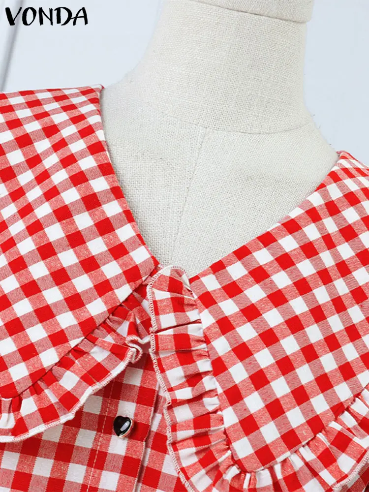 VONDA Plaid Patchwork Shirts Women Chemise Blouse 2025 Spring Long Sleeve Tops Casual Loose Lapel Collar Blusas Oversized