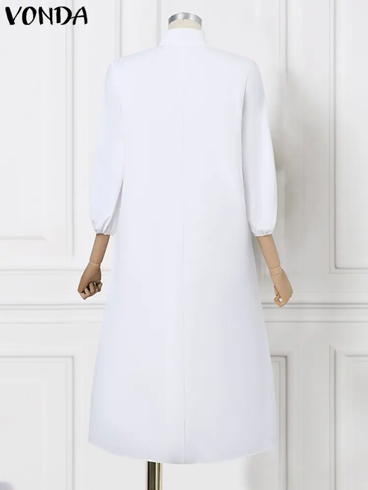 Plus Size 5XL VONDA Women Long Maxi Dress 2024 Office Sundress Casual Solid Color Elegant Elastic Loose A-line Dress Vestidos